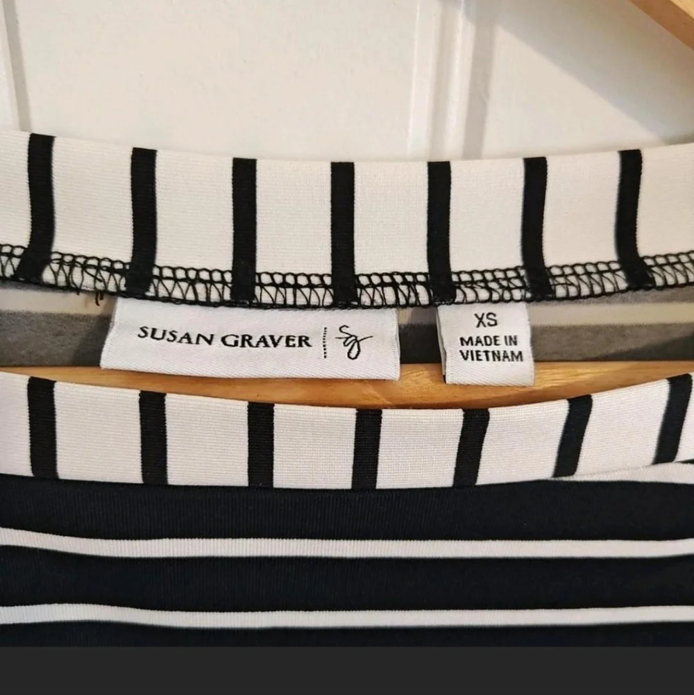 Susan Graver Black and White Striped Long Sleeve Top - Picture 3 of 6